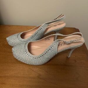 De Blossom Collection Glittering Silver Slingback Heels